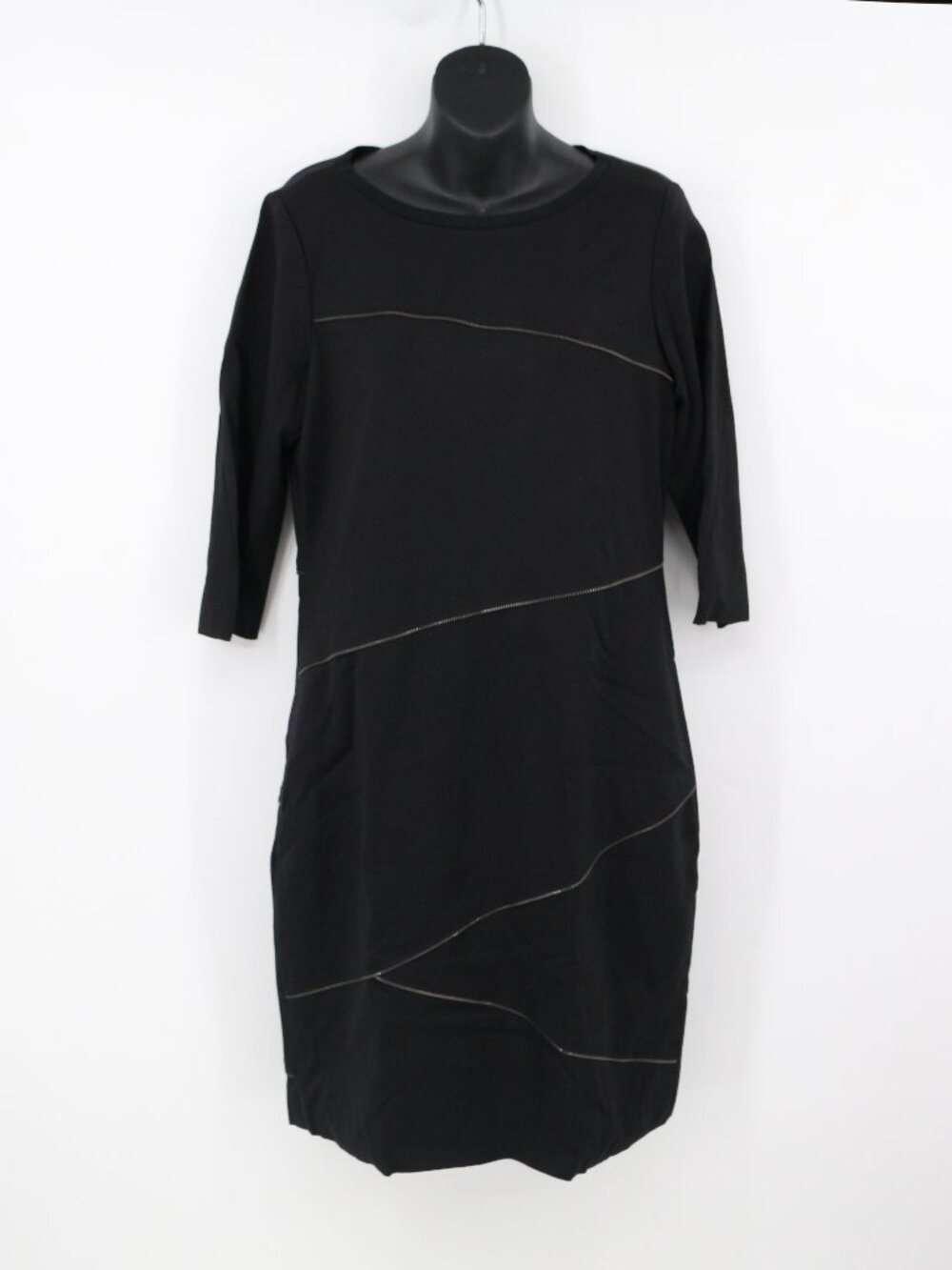 Elie Tahari Womens Black Shift Dress Zipper Details 10 Jersey Knit Satin Lined